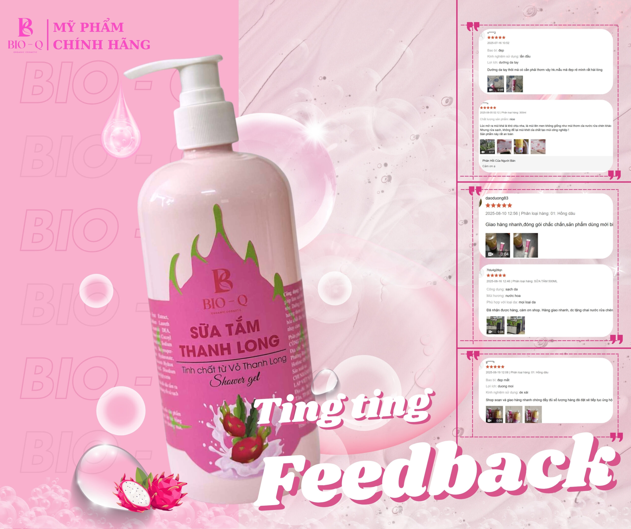 SỮA TẮM THANH LONG HƯƠNG NƯỚC HOA BIO-Q 500ML - Hình ảnh 3